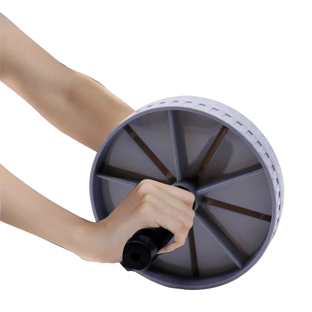 Abdominal exercise wheel silent ab roller with gray and black textured grip handle for core workout stability