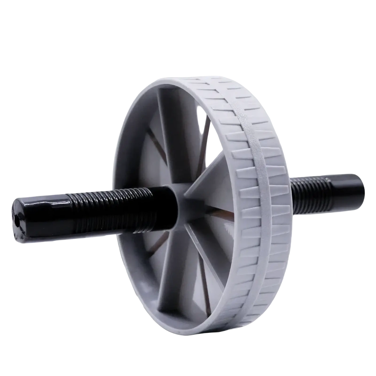 Gray and black abdominal exercise wheel silent ab roller with textured grip surface for core strengthening exercises