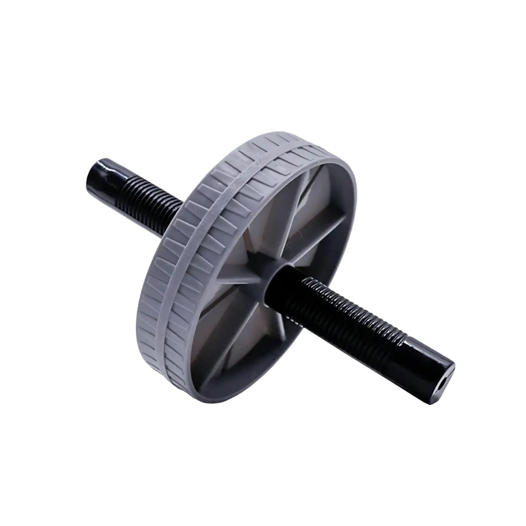 Gray and black abdominal exercise wheel silent ab roller with textured grip on the wheel for core strengthening