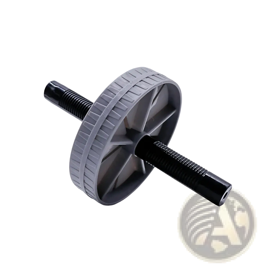 Gray and black abdominal exercise wheel silent ab roller with textured grip on the wheel for core strengthening