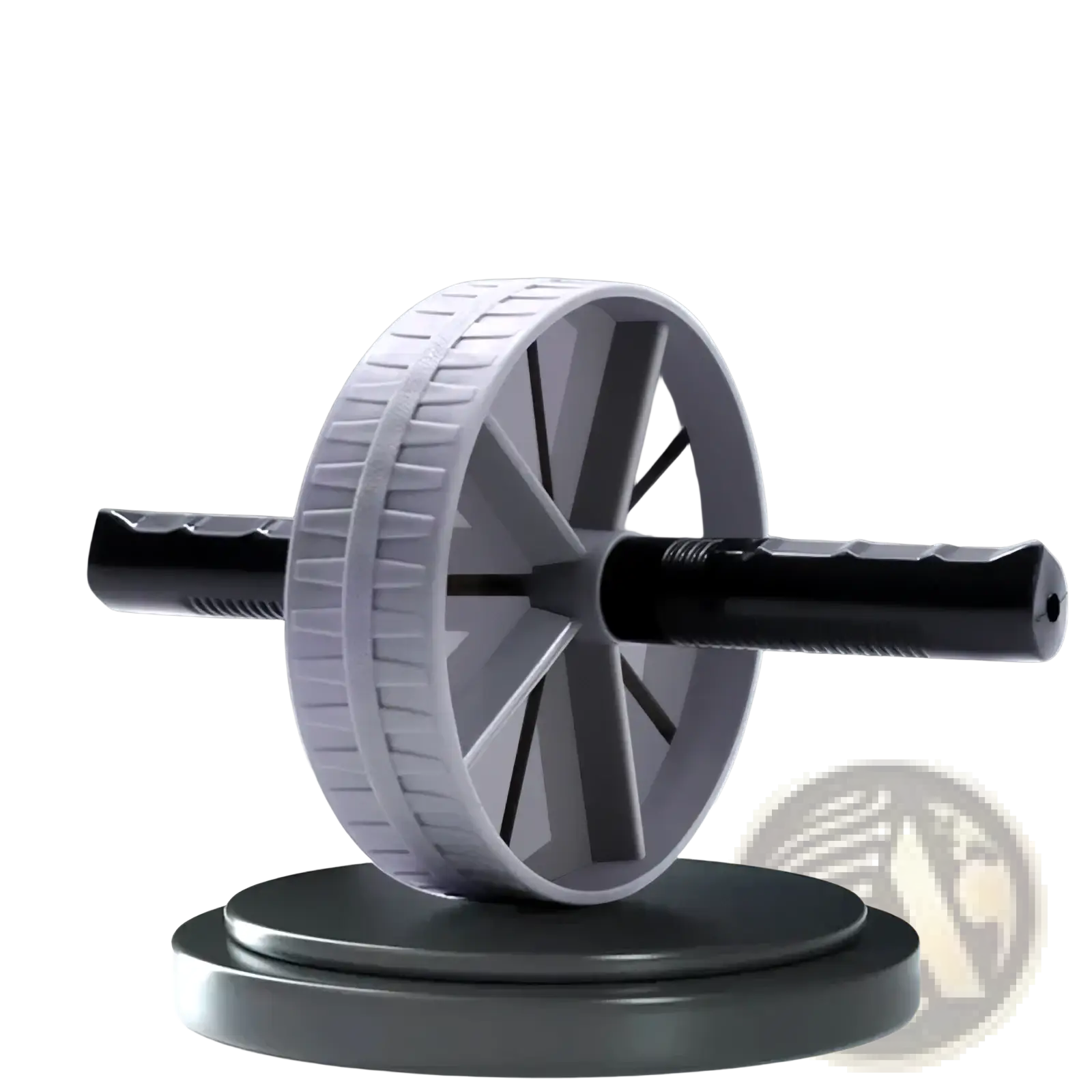 Gray and black abdominal exercise wheel with silent ribbed wheel and textured grip handles for targeted core workouts
