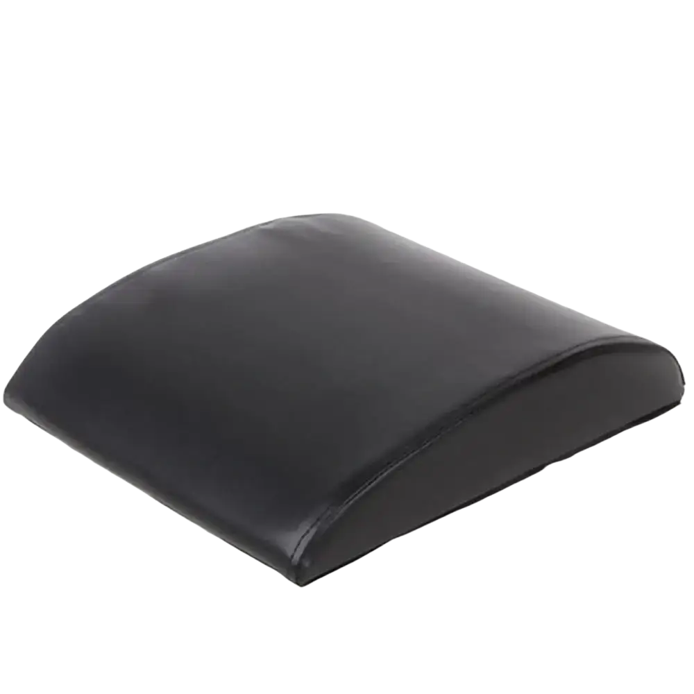 Black curved abdominal mat back support cushion with smooth padded surface for core workouts