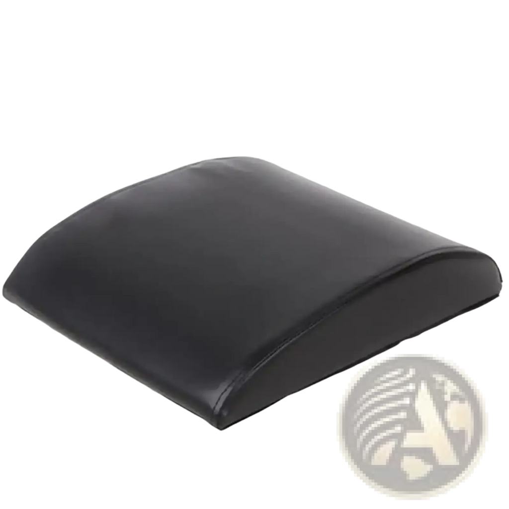 Black curved abdominal mat back support cushion with smooth padded surface for core workouts