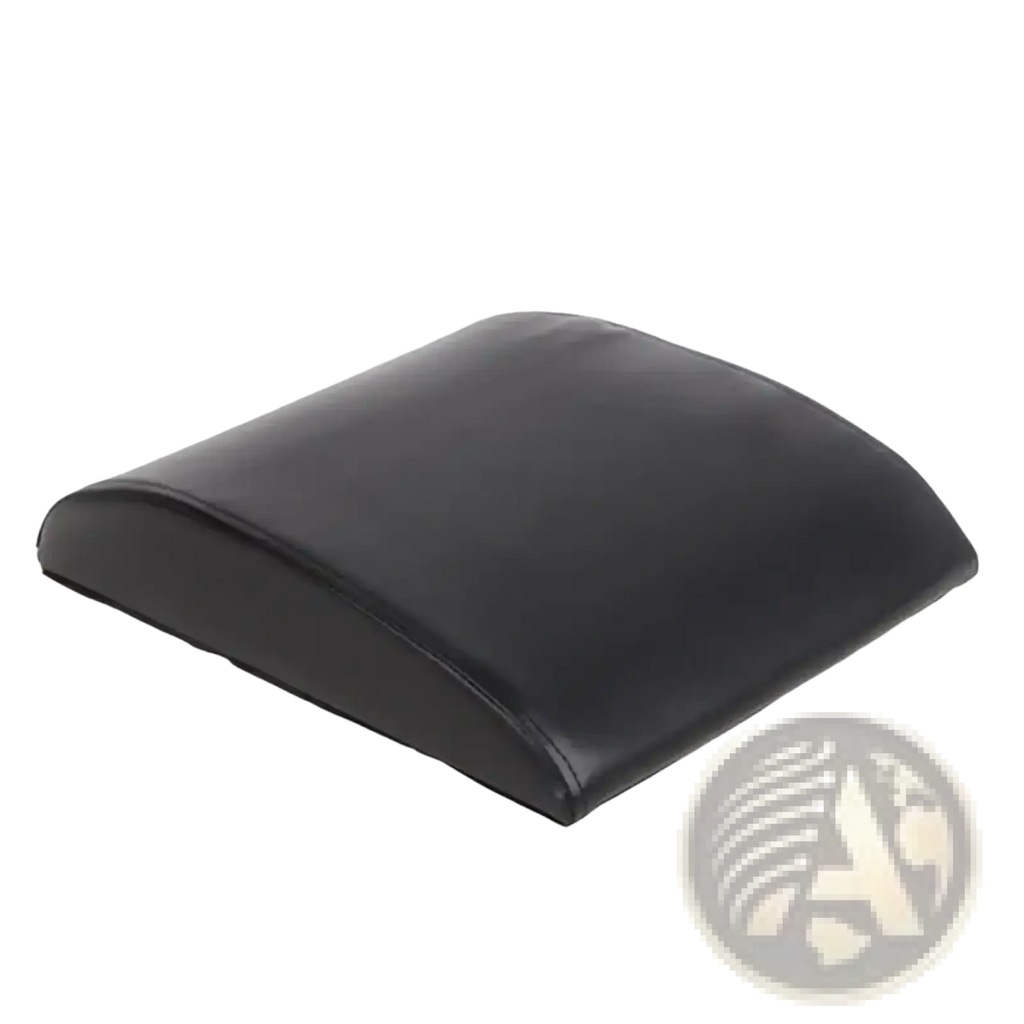 Black curved leather-backed lumbar support cushion shown from the back for abdominal mat core workouts