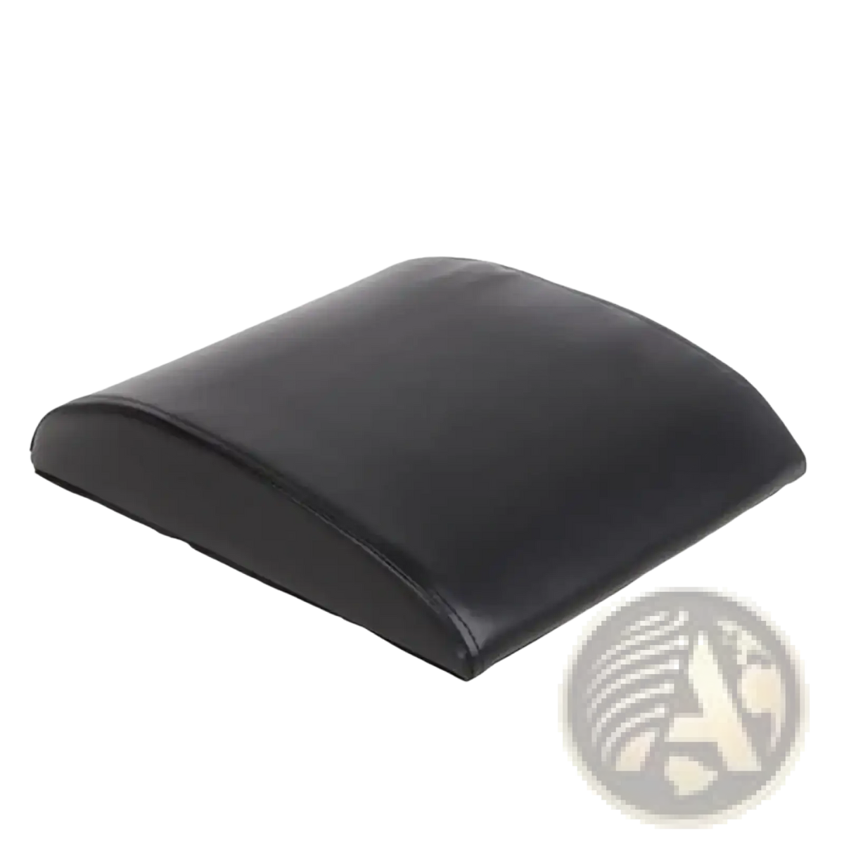 Black curved leather-backed lumbar support cushion shown from the back for abdominal mat core workouts