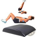 Black curved lumbar support cushion showing back side designed for abdominal mat core workouts and back support