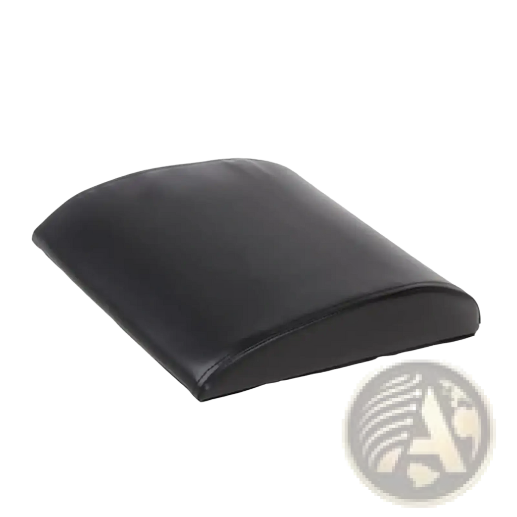 Black padded abdominal mat back support cushion with curved smooth slightly glossy surface for core workouts