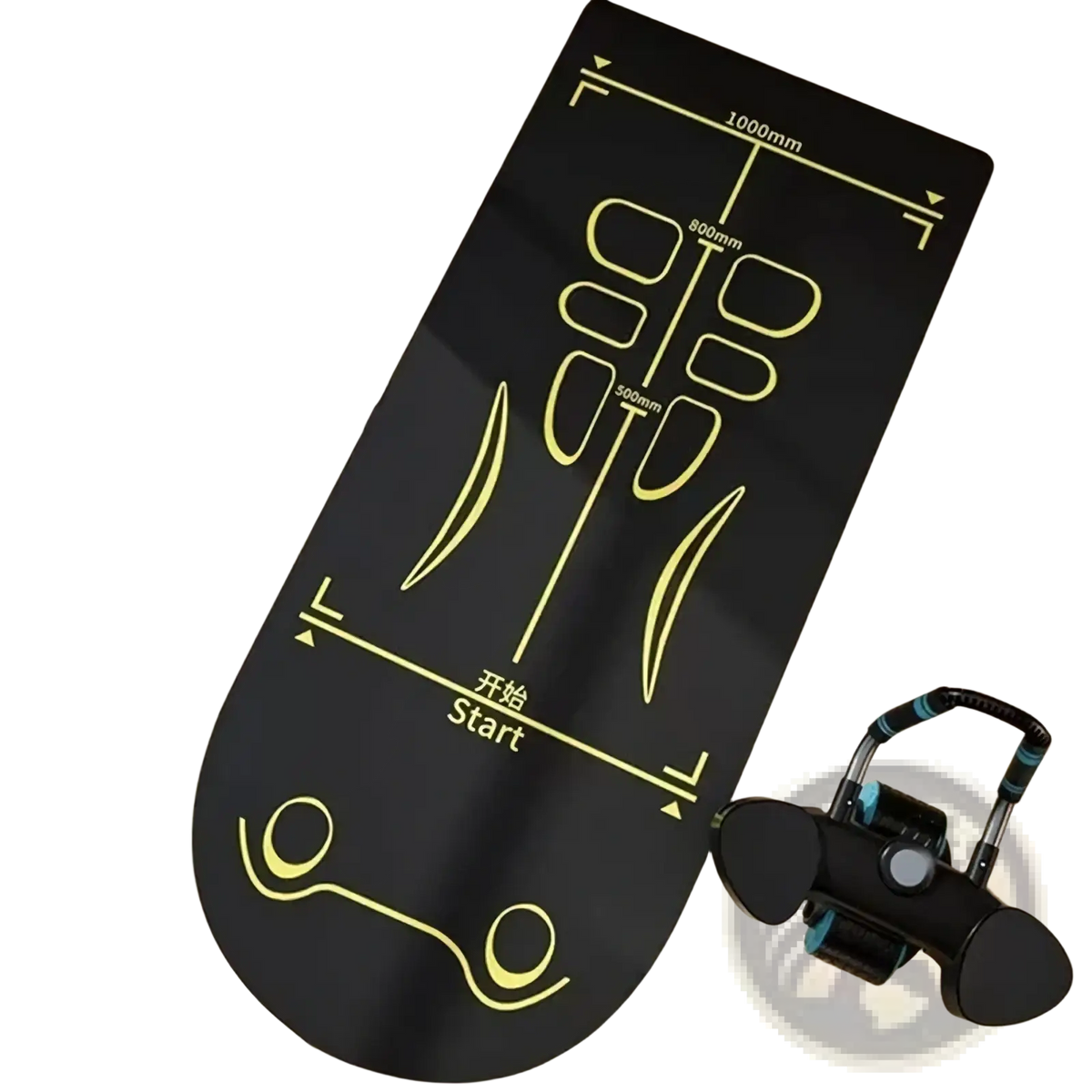 Black high-end abdominal wheel mat non slip tpe fitness pad with yellow scientific position lines and markings