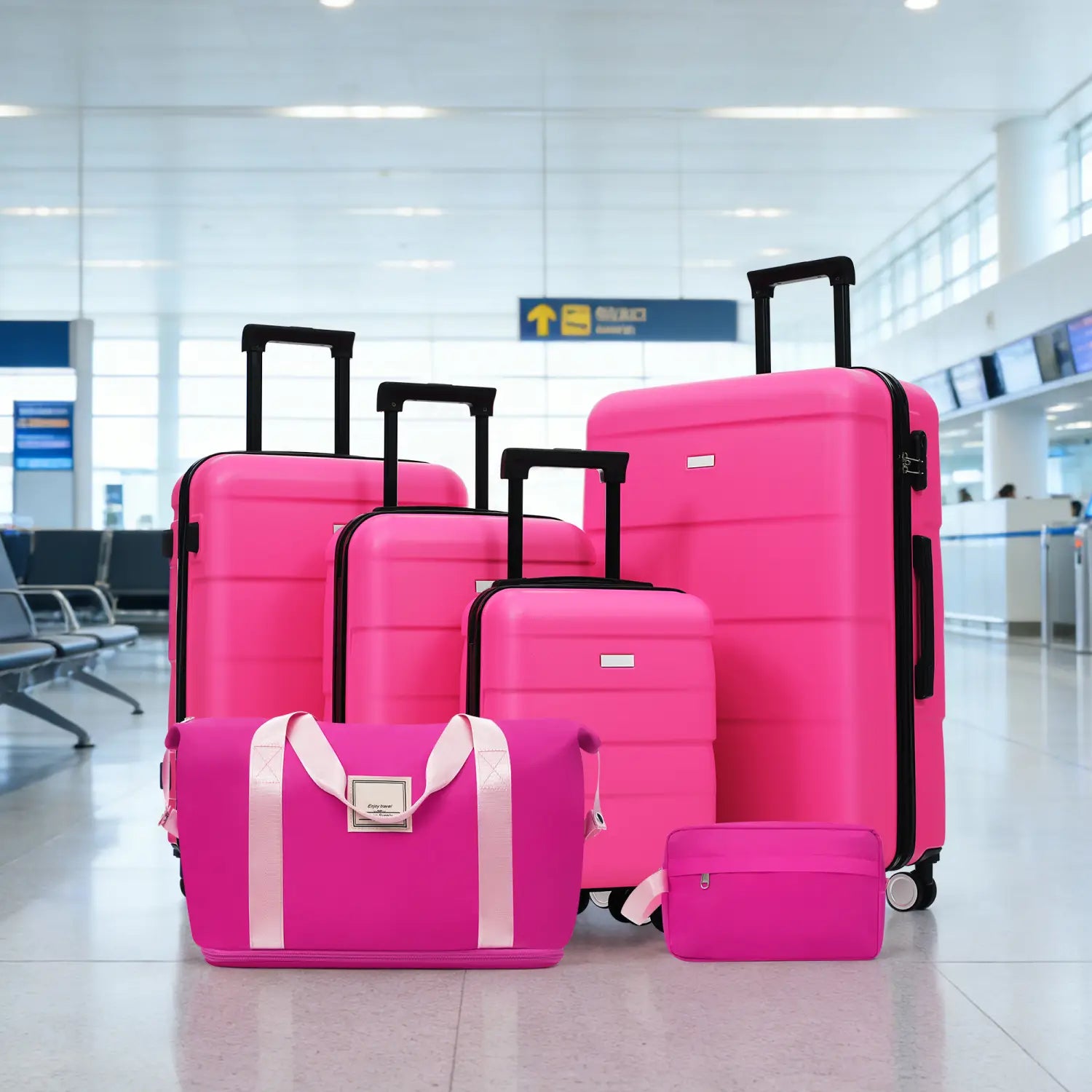 Hardshell Luggage Sets 6 Piece with 2 Bags,carry on Suitcase with Handle Password Lock Double Spinner Wheels