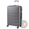 Gray abs spinner expandable hard shell suitcase with sleek ribbed design and four spinner wheels for easy travel
