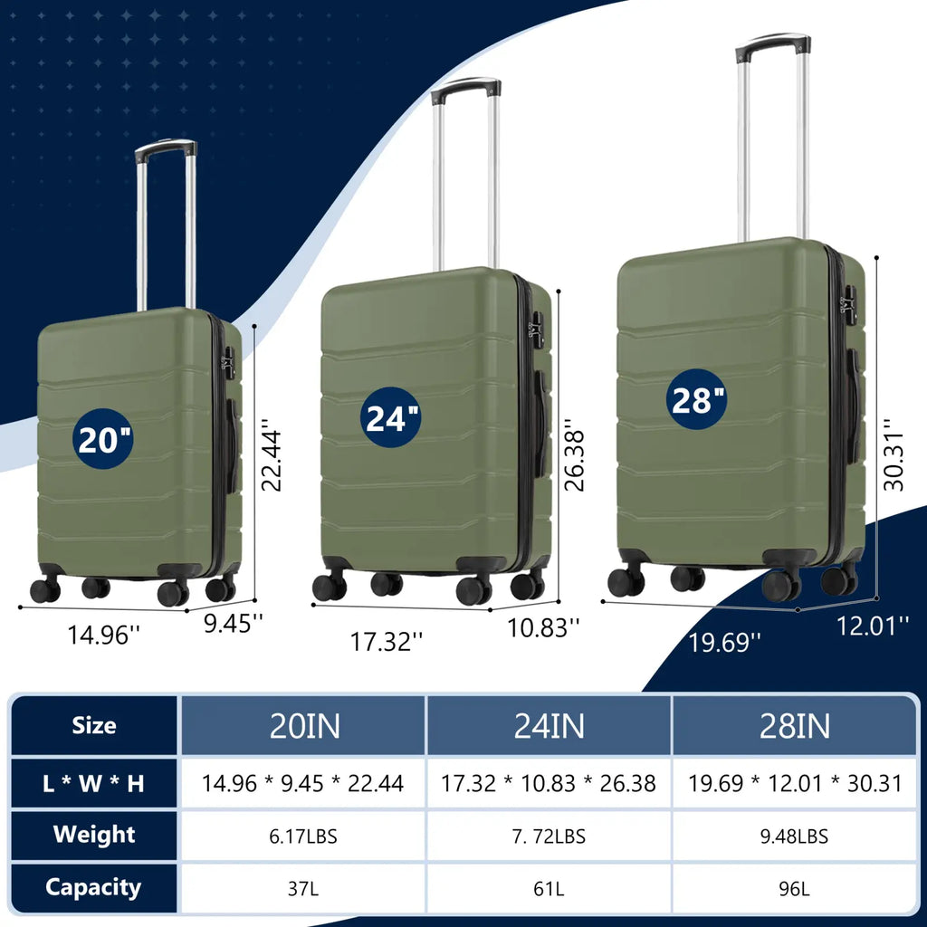 Olive green abs spinner luggage expandable hard shell suitcases with telescoping handles and four-wheel bases