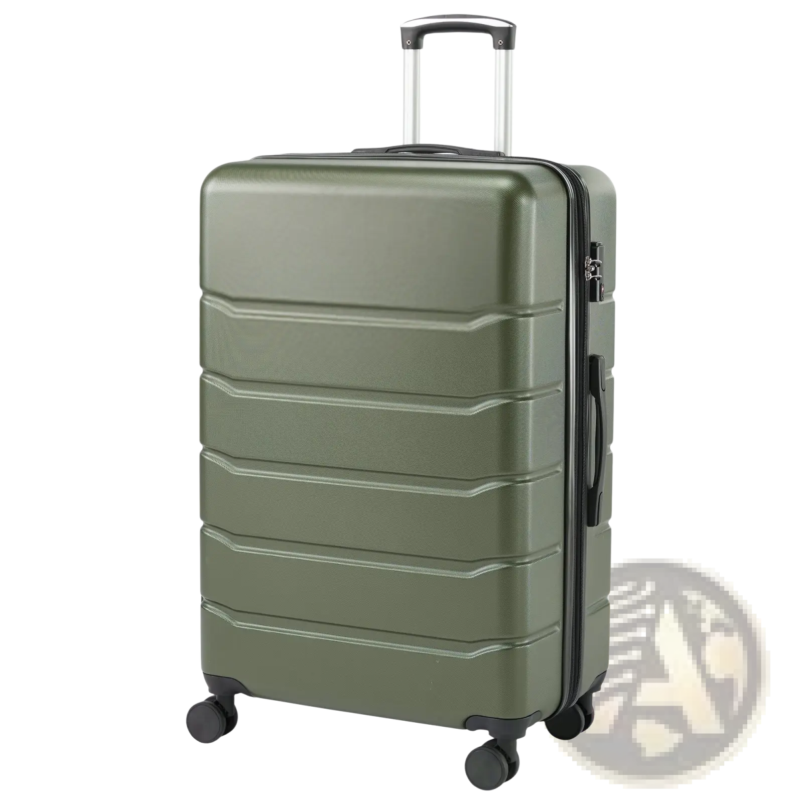Olive green abs spinner expandable hard shell suitcase with sleek ribbed design and four spinner wheels