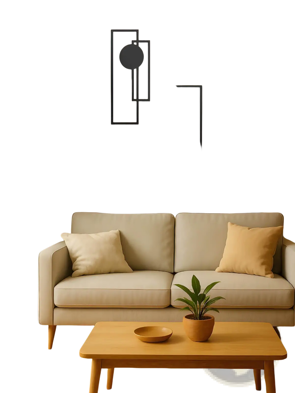 Abstract geometric metal wall art 2 piece set featuring black overlapping rectangular frames with circular accents
