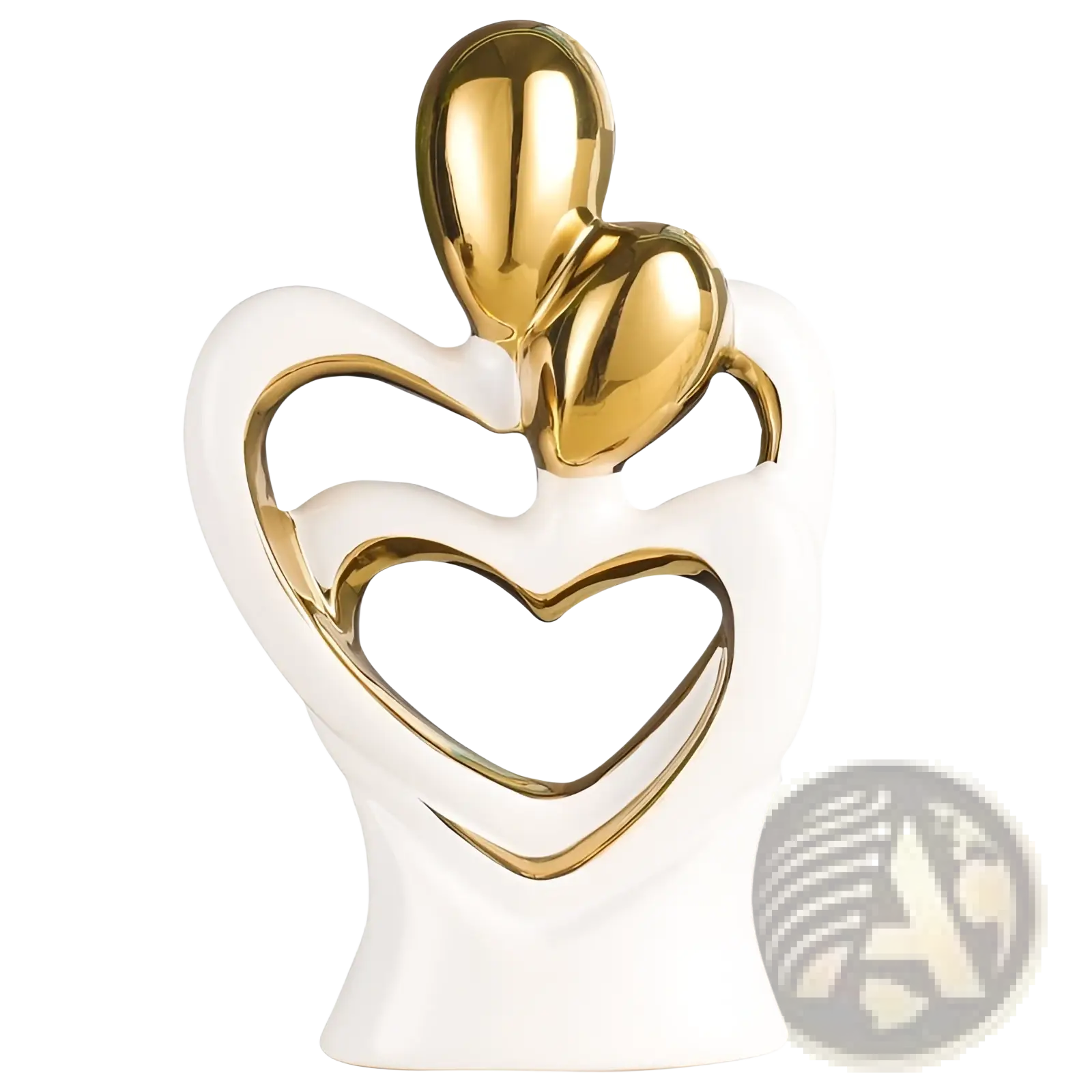 White ceramic abstract heart figurine with gold heart accents for modern home decor