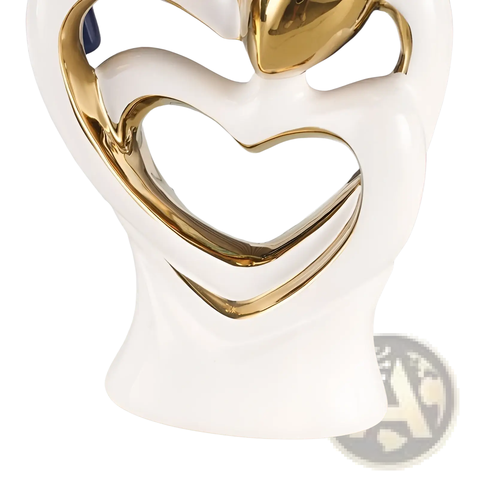 White ceramic abstract heart figurine with gold heart-shaped cutouts modern home decor sculpture