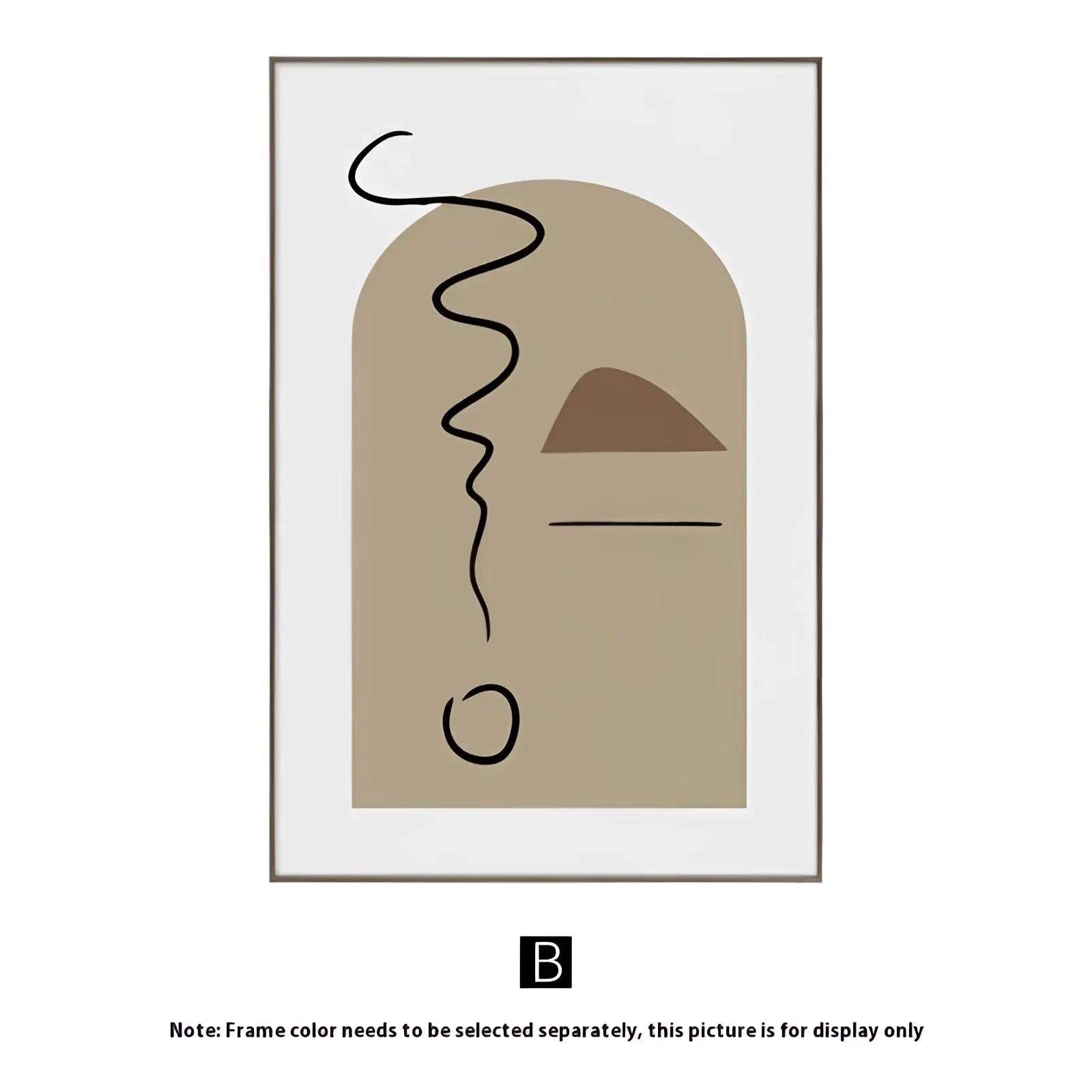 Minimalist abstract wall art canvas print with beige background black line and brown geometric shapes in earthy tones