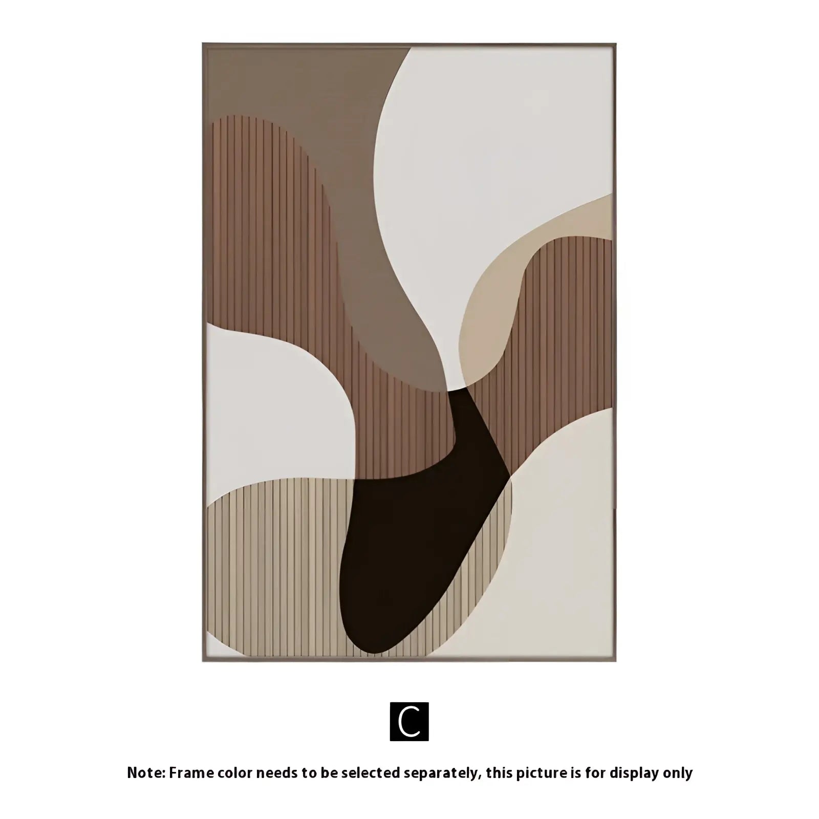 Abstract wall art earthy tone canvas print featuring modern flowing shapes in beige brown and black with textured stripes