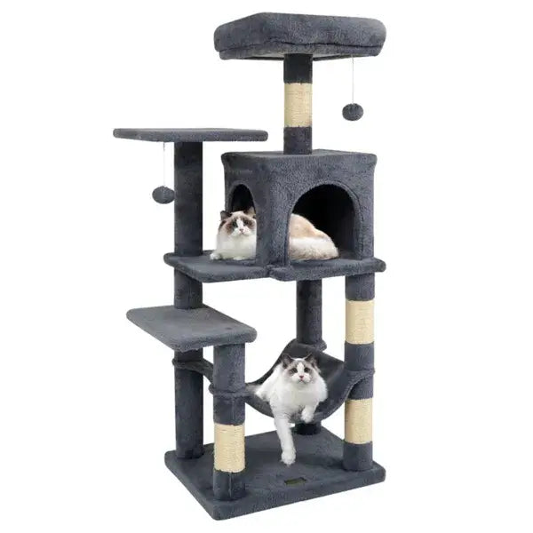 Cat Tree 44 Inch Multi Level Condo with Hammock Gray