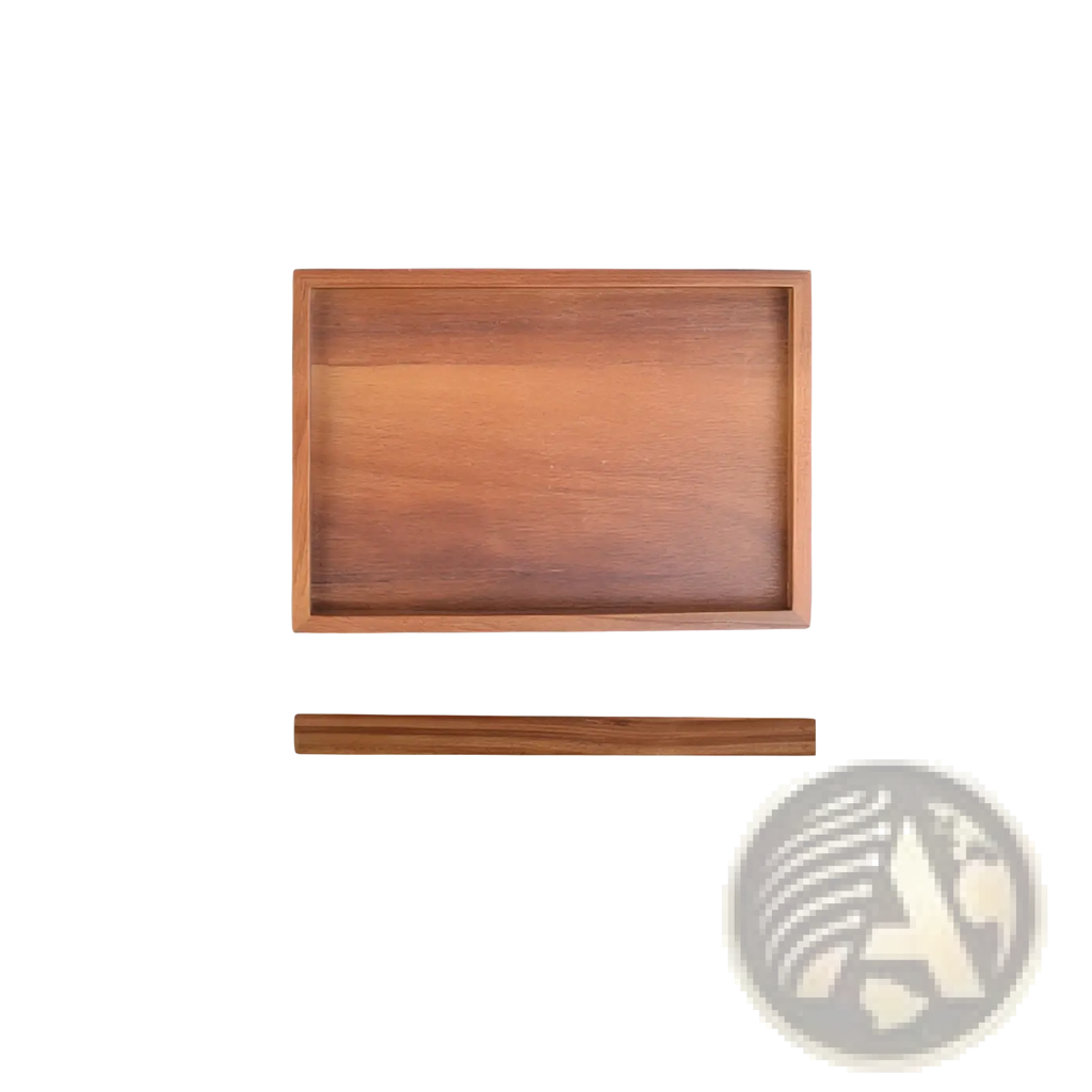 Rectangular acacia wood serving tray with a smooth natural finish hand polished measuring 23cm by 16cm