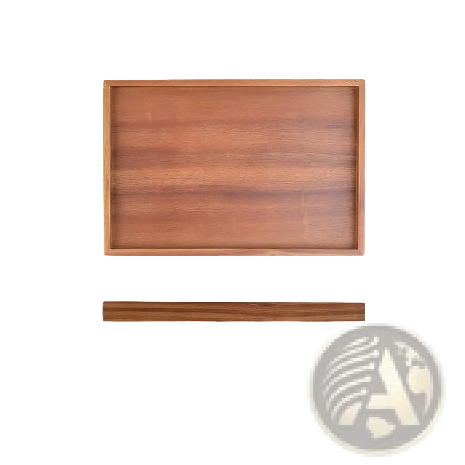 Acacia wood rectangular serving tray with warm brown finish hand polished featuring visible wood grain 30.5cm by 20.5cm
