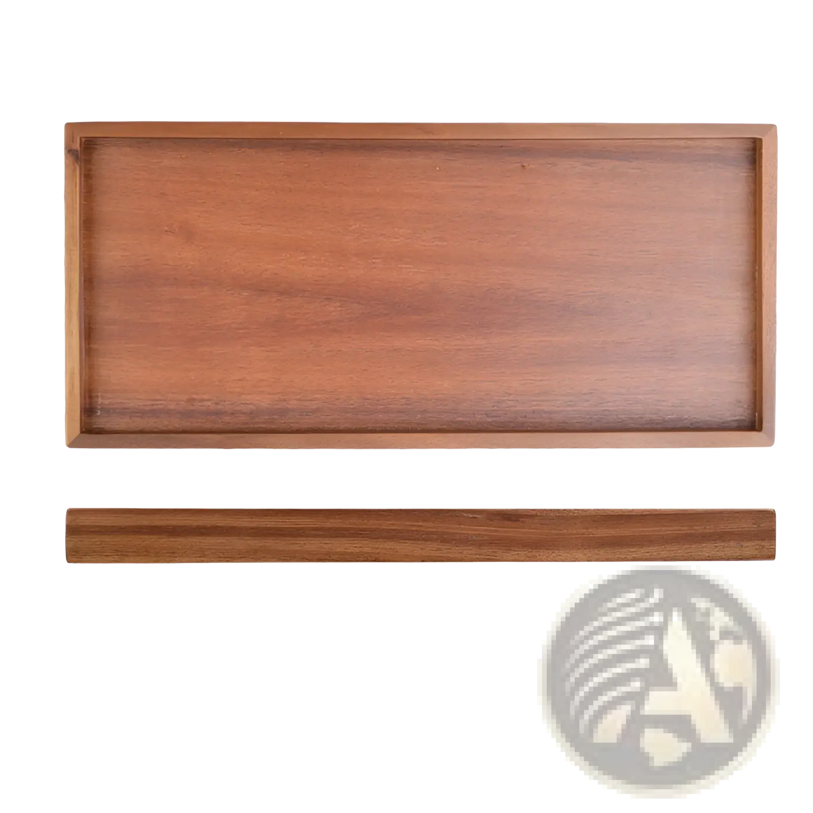 Acacia wood rectangular serving tray with smooth warm brown finish and visible wood grain hand polished for durability
