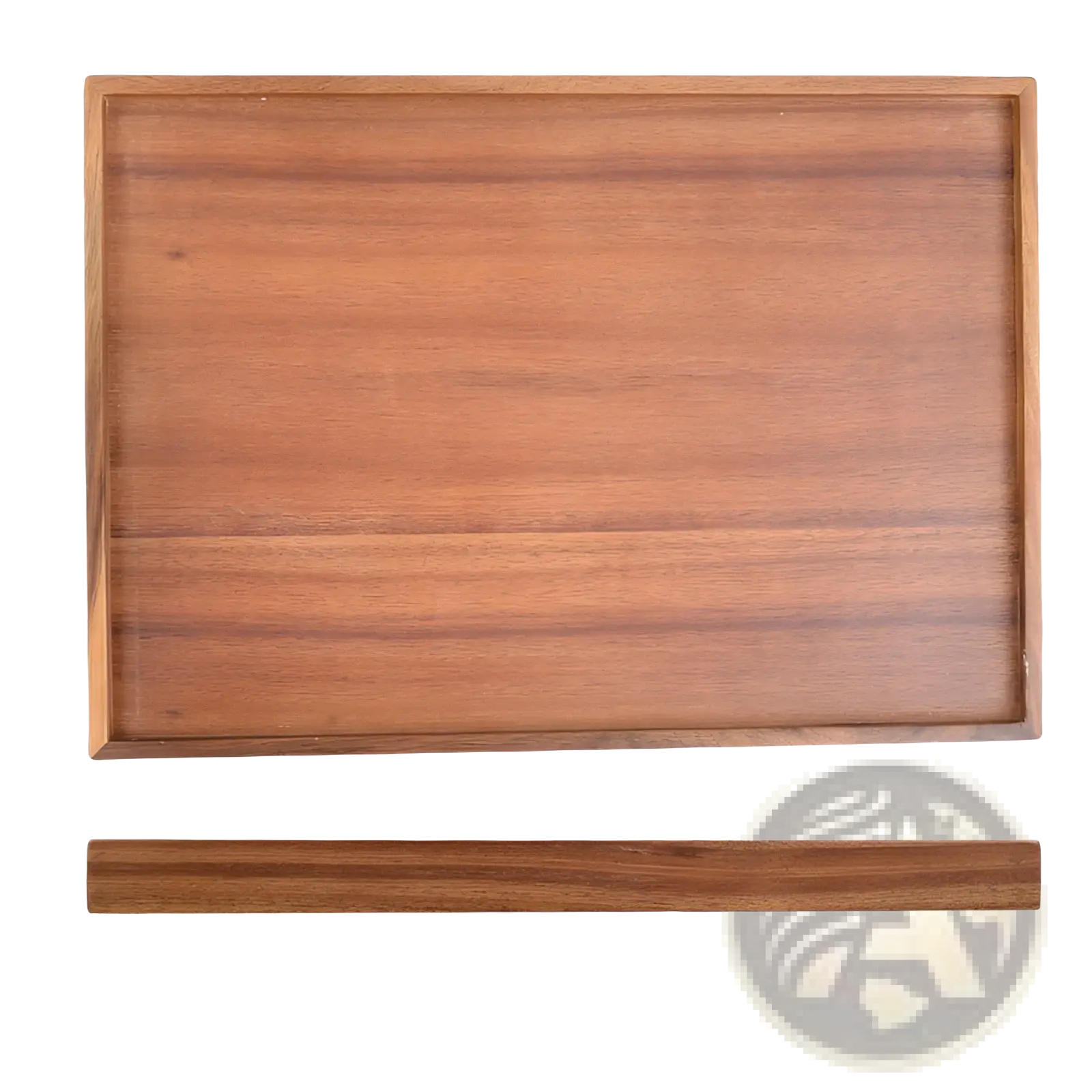 Acacia wood rectangular serving tray with a smooth warm brown finish and natural wood grain pattern