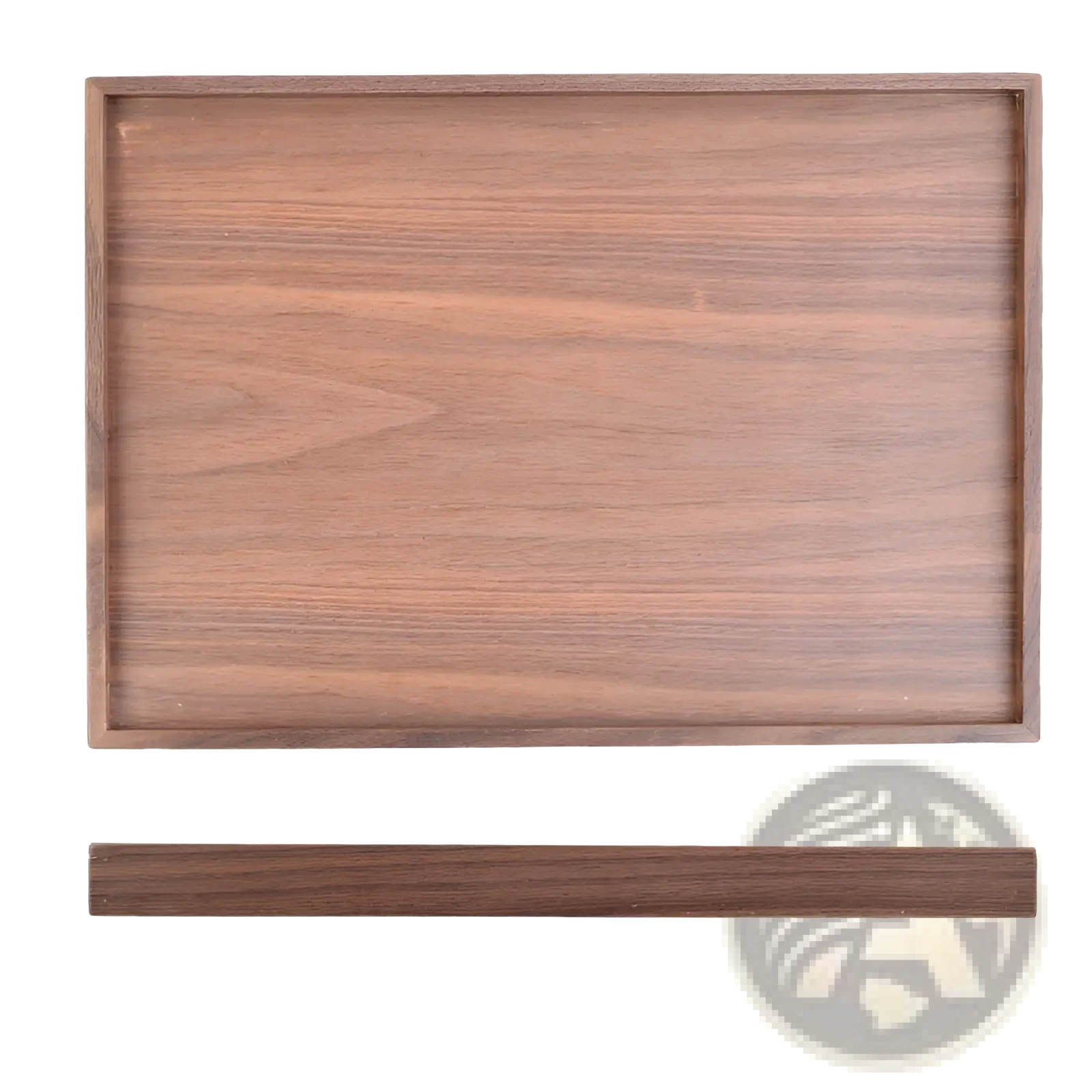 Acacia wood rectangular serving tray with a smooth natural wood grain finish and raised edges hand polished