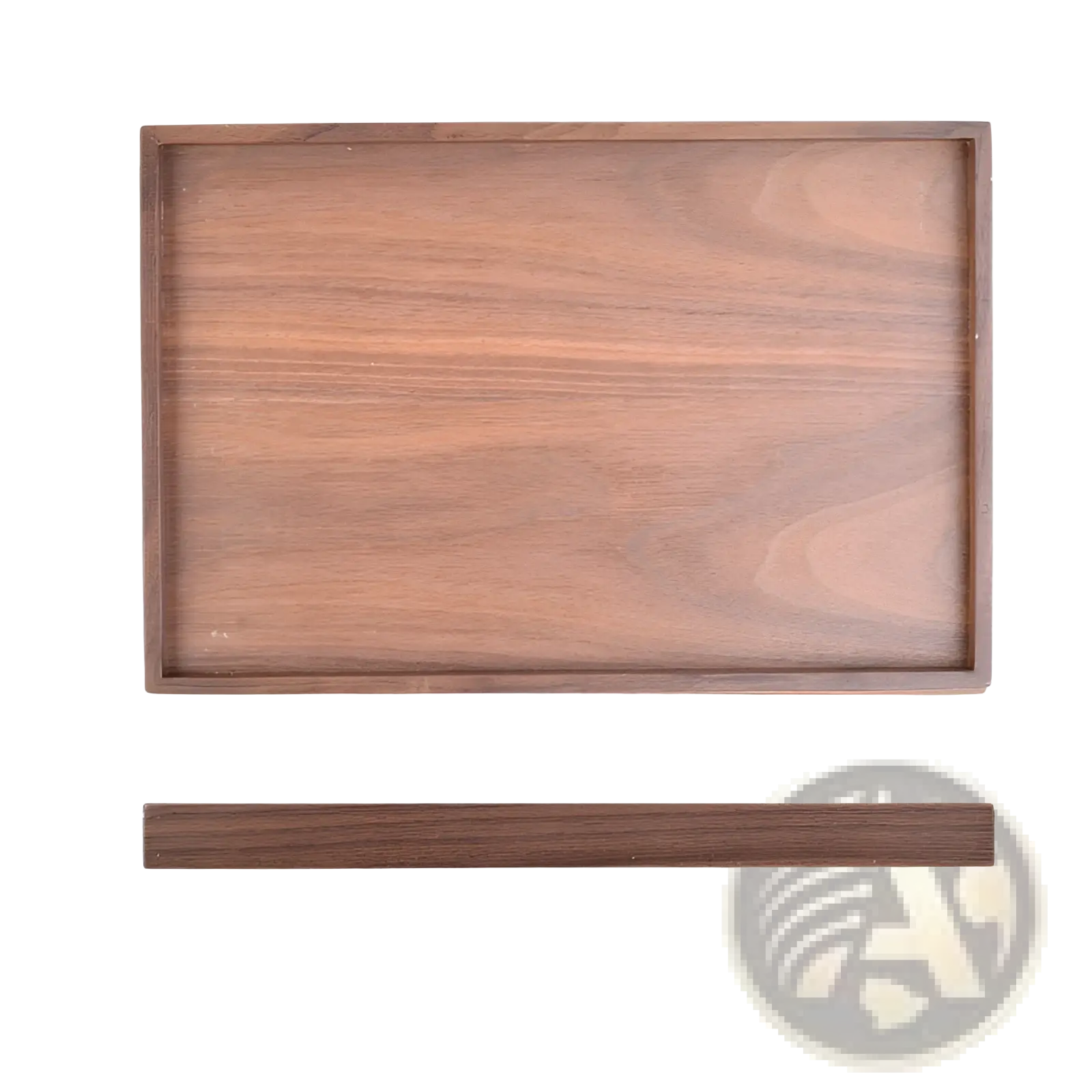 Acacia wood rectangular serving tray with a smooth natural walnut finish and subtle grain patterns