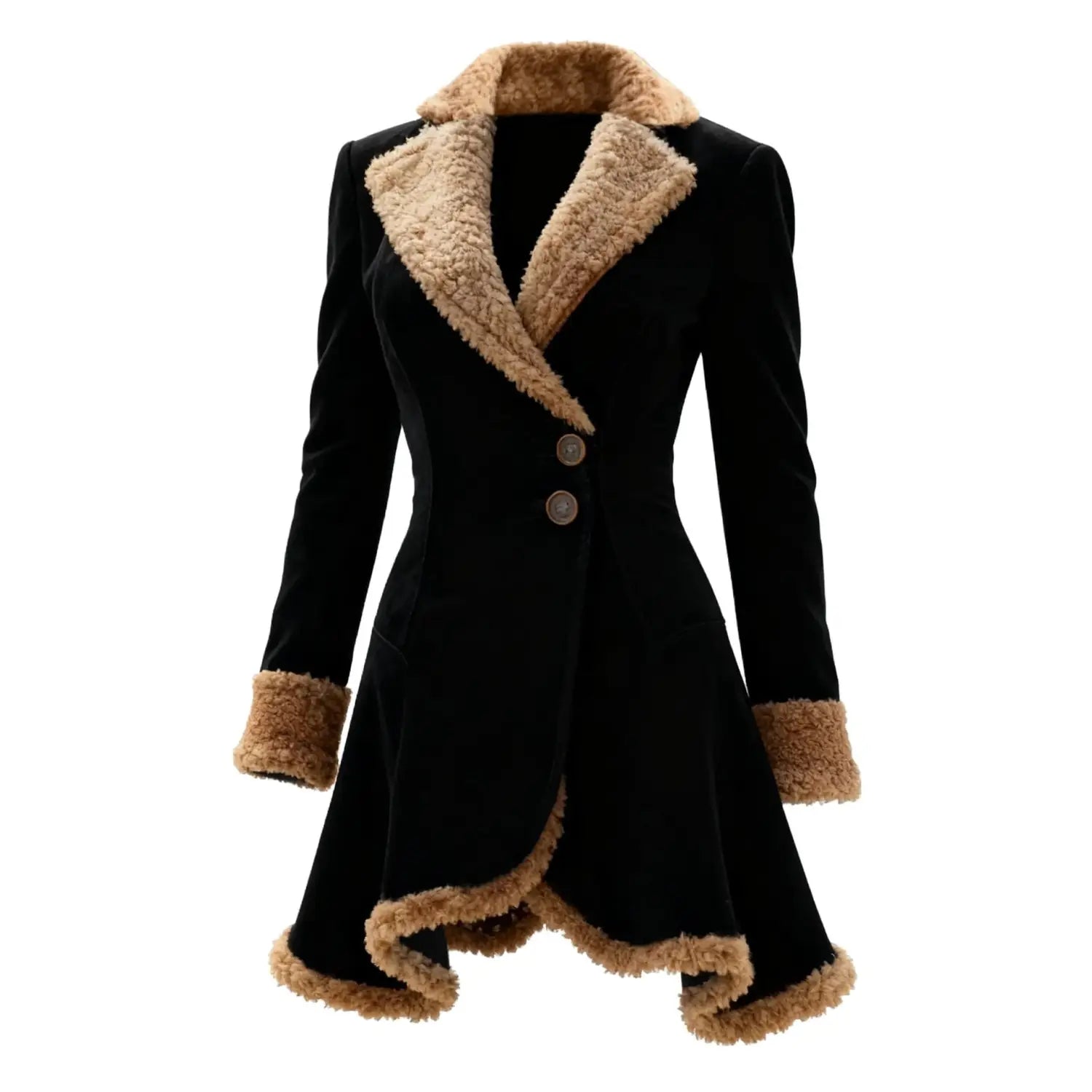 black velvet fleece shearling jacket with tan shearling lining and cuffs thick suede fur coat for women
