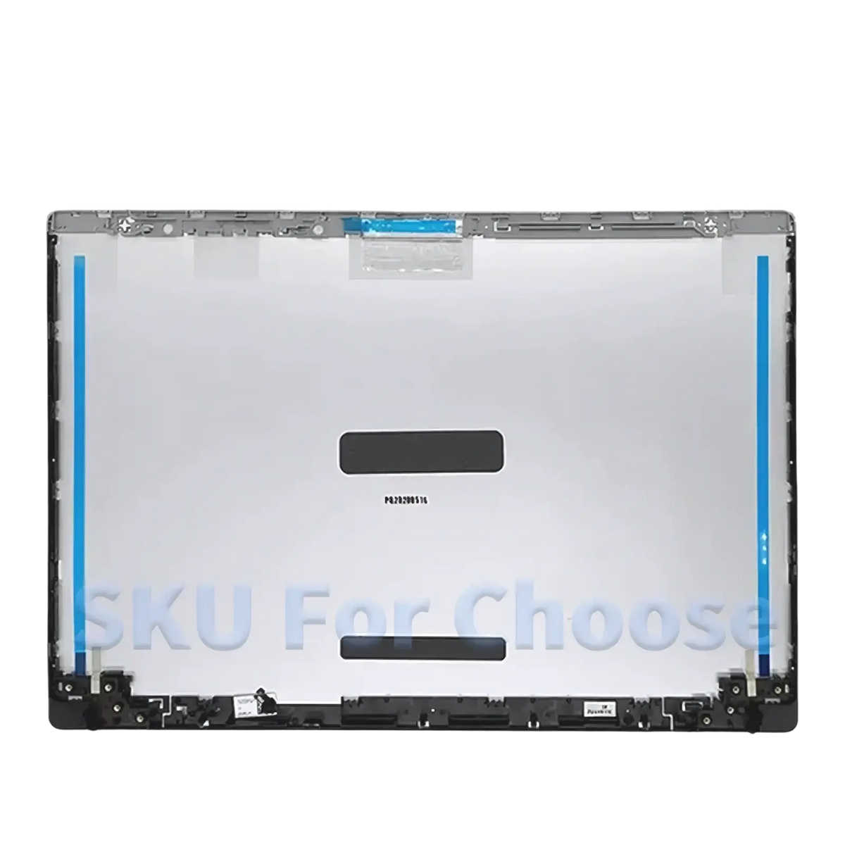 Back panel of silver acer aspire 5 a515 replacement laptop housing case with black trim and blue adhesive strips