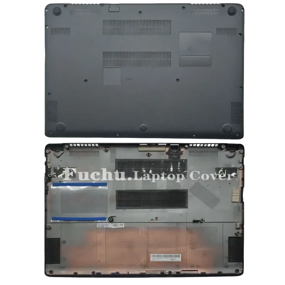 Gray plastic Acer Aspire V5 bottom case replacement cover with black ventilation grilles and mounting holes back side view