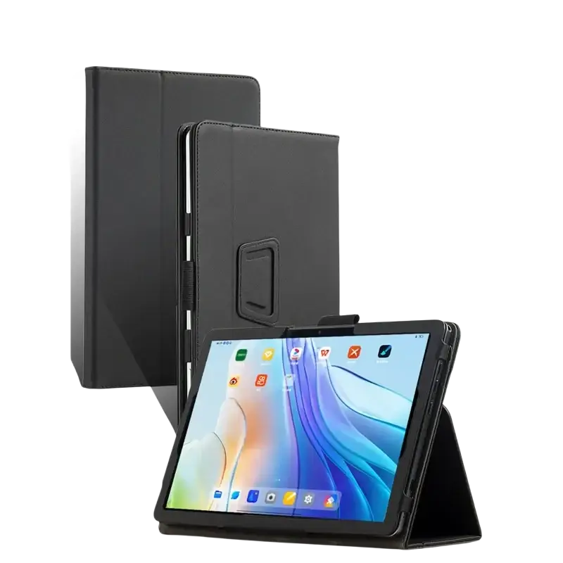 Black leather-like acer iconia tab p10 case with built-in stand and magnetic closure for secure use