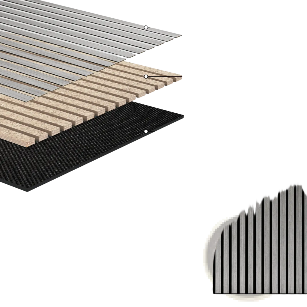 Gray wood veneer acoustic wood slat wall panels 24x24 with p2 grade mdf core and polyester fiber backing 4 pack