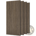 Dark brown walnut acoustic wood slat wall panels with realistic grain pattern in a 4 pack set