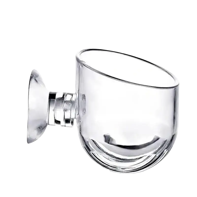 Clear glass acrylic aquatic plant cup with suction holder base for secure attachment in aquariums