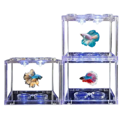 Clear acrylic betta fish tank with built-in led lighting and circular water bowls for acrylic betta fish display