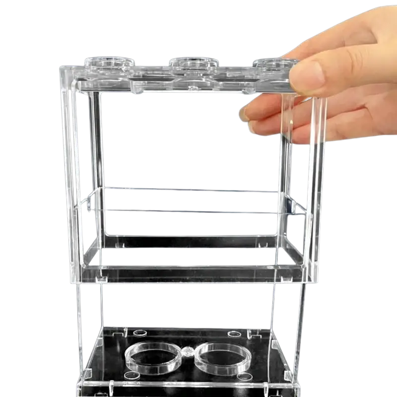Clear acrylic betta fish tank desktop aquarium with detachable top cover and internal divider for small betta fish care