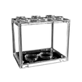 Clear acrylic betta fish tank designed like a lego brick with circular indentations for desktop aquarium use