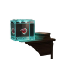 Acrylic betta fish tank with glowing translucent cube design and blue LED lights housing a red and white betta fish