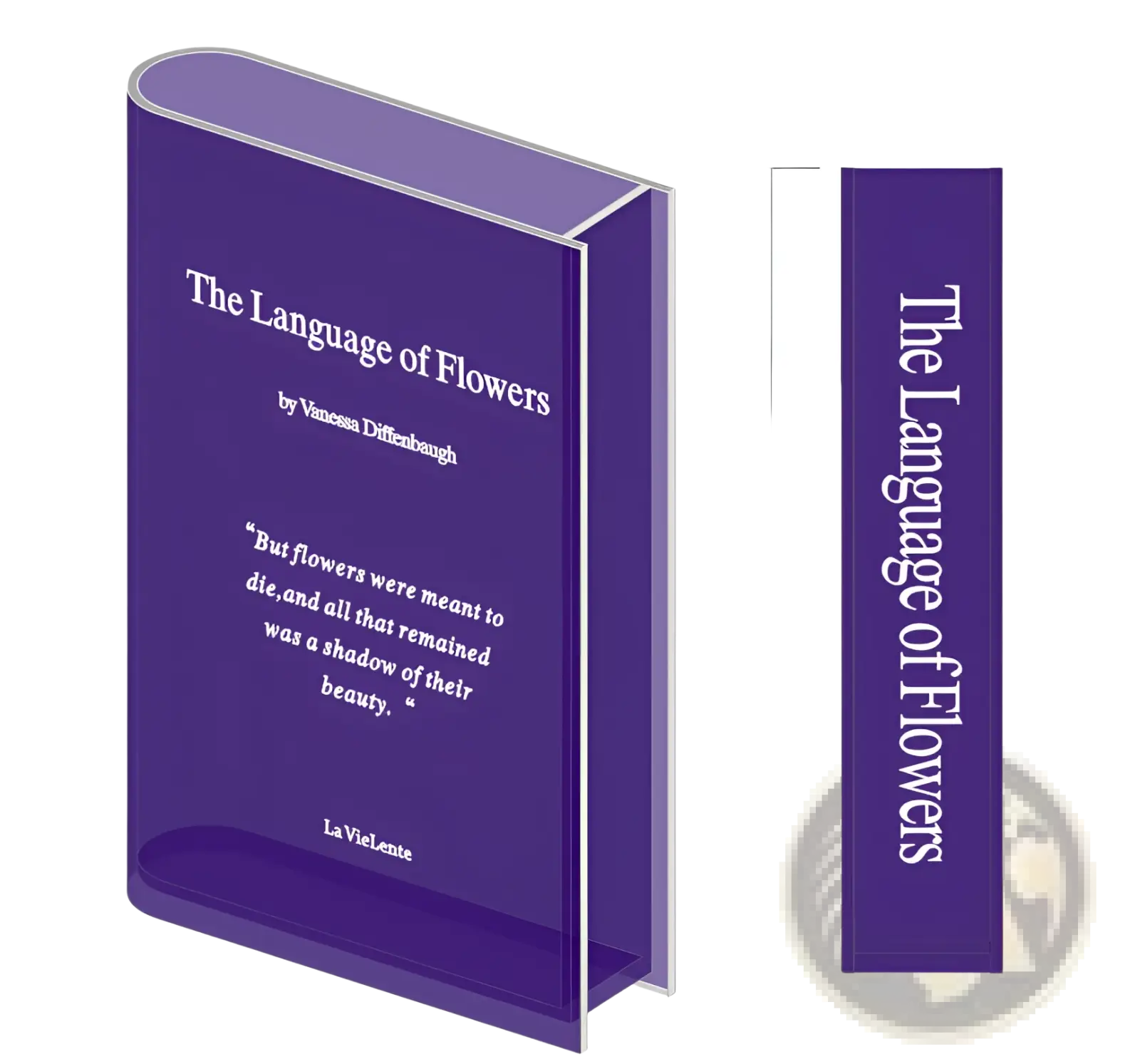 Purple hardcover book the language of flowers by vanessa diffenbaugh with translucent cover in acrylic book flower vase home decor