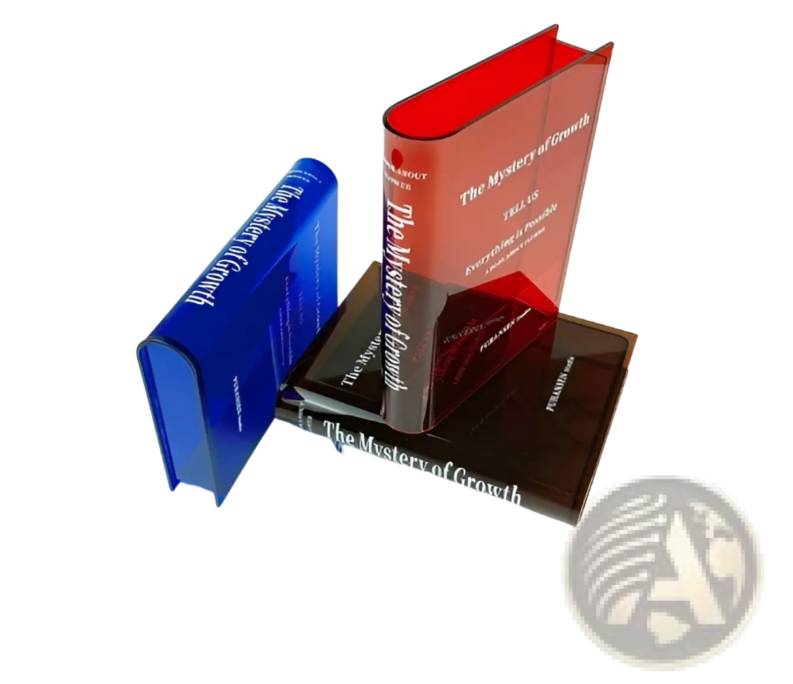 Clear red acrylic book flower vase with glossy finish and embossed title text for modern decorative home decor