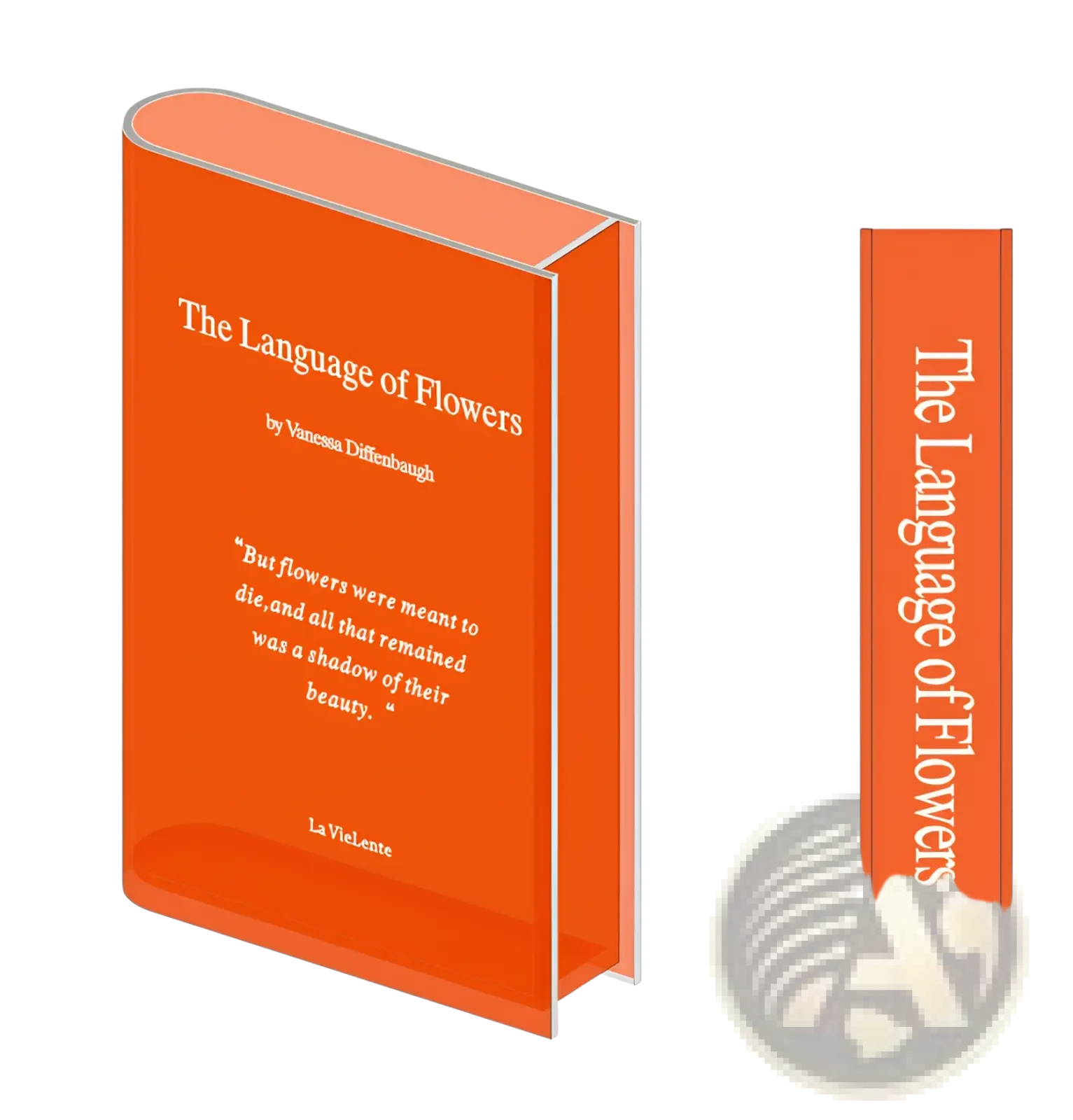 Acrylic book flower vase with vibrant orange hardcover book the language of flowers by vanessa diffenbaugh for modern decor