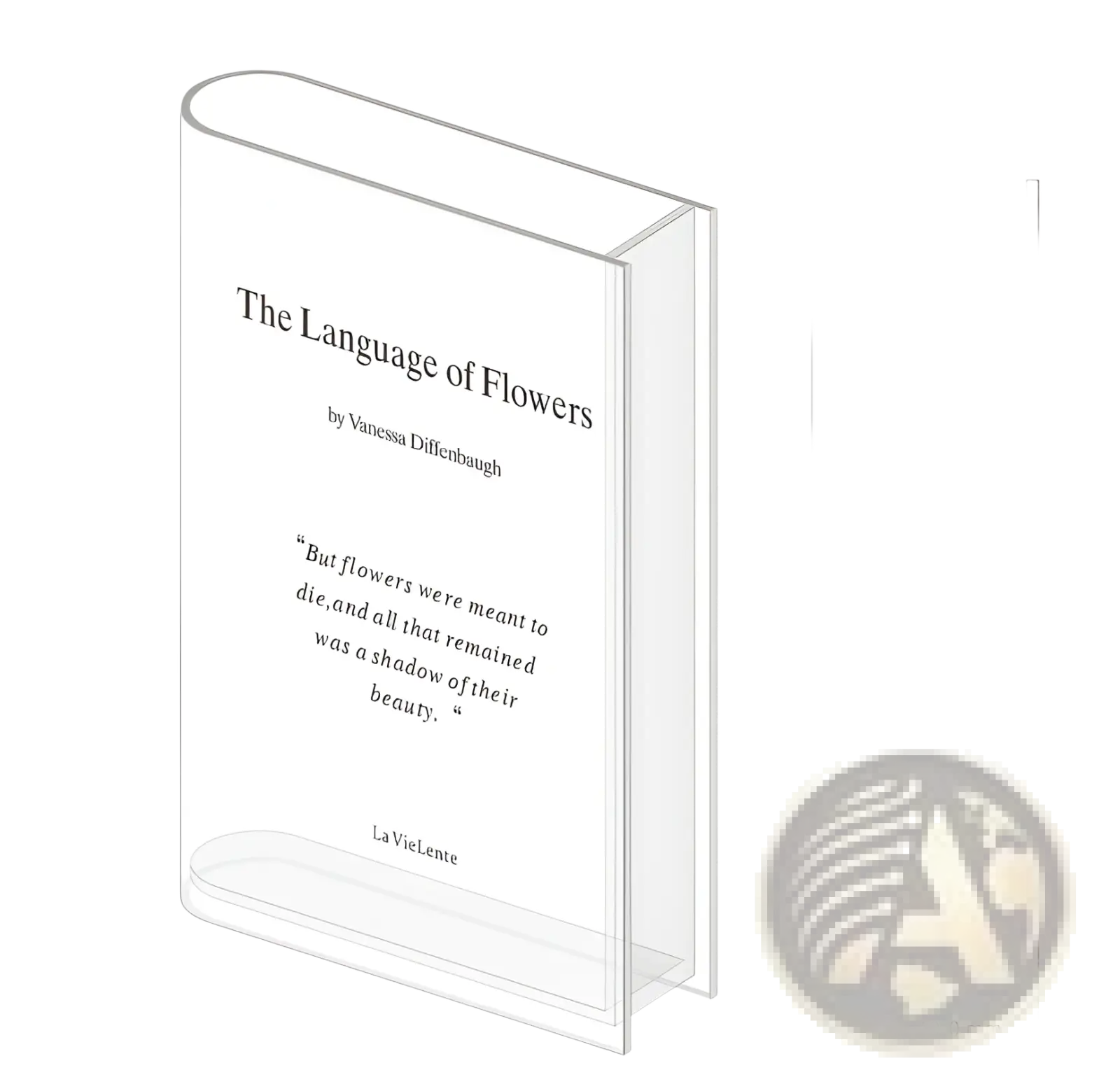 Clear acrylic book display stand holding the language of flowers by vanessa diffenbaugh in modern decorative home decor