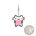 Acrylic cat keychain white pusheen cat holding pink heart with black outlines on silver ball chain gift set piece
