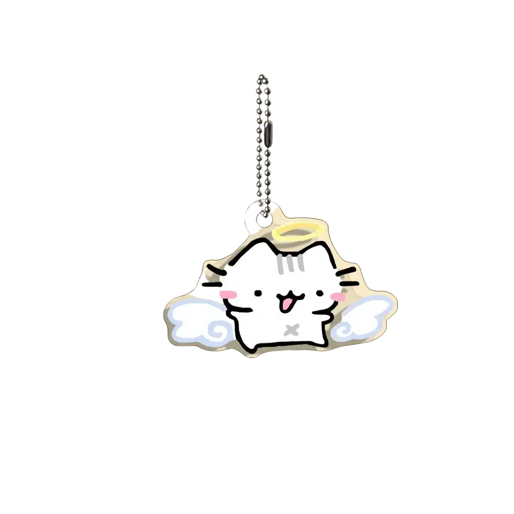 White angel cat keychain with translucent acrylic body and silver ball chain from acrylic cat keychain 10-piece set