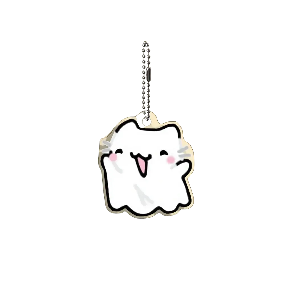 Acrylic cat keychain white cartoon ghost shape with pink cheeks smiling face part of 10-piece gift set