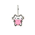 Acrylic cat keychain white pusheen cat holding pink heart with black outlines on silver ball chain gift set piece