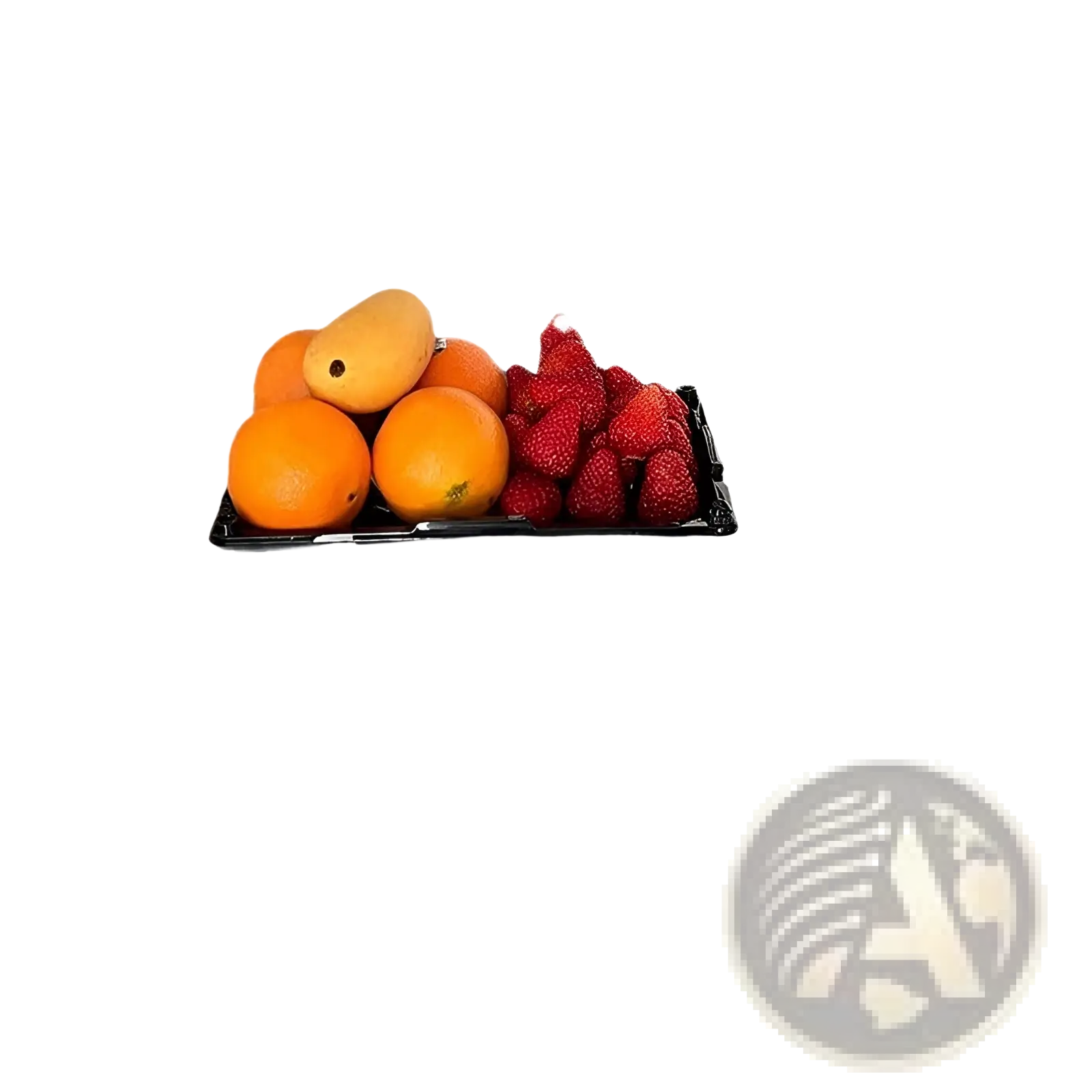 Acrylic cutting board non slip clear kitchen mat with black plastic tray holding bright oranges and vibrant strawberries