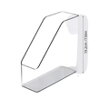 Clear acrylic desktop book stand and file organizer with sleek minimalist design and precise dimensions
