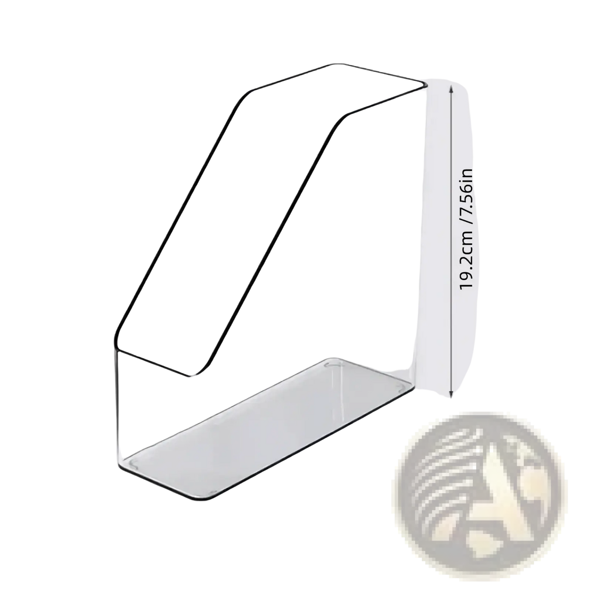 Clear acrylic desktop book stand and file organizer with sleek minimalist design and precise dimensions